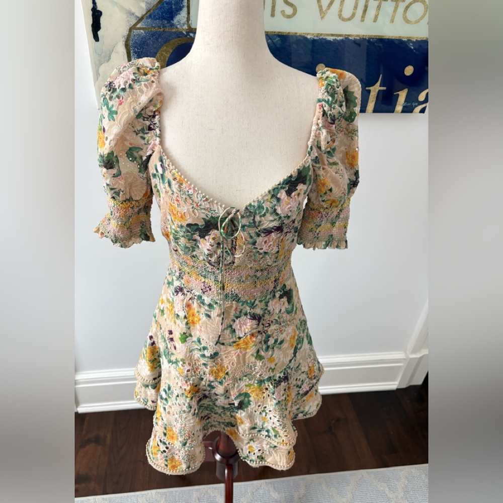 Alice + Olivia Floral Mini Dress with Puff Sleeves